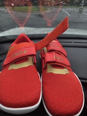 Men's Athletic Slip-On Sneakers in Red with Gold Accents